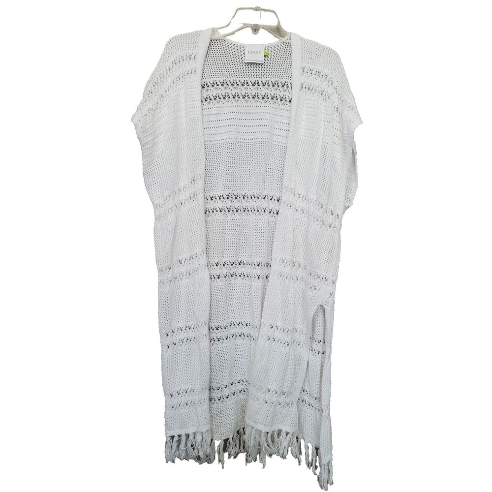 Lysse Crochet Open Front Fringed Duster Cardigan Size S/M Boho Beachy Coastal